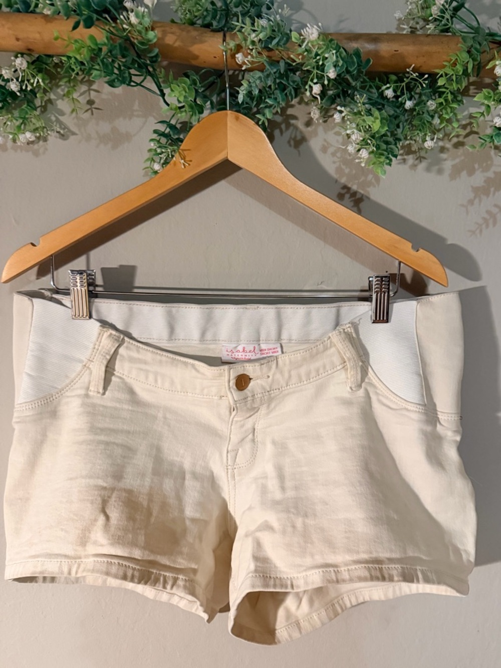 Under-belly Maternity Shorts in Cream with Stretch Panel